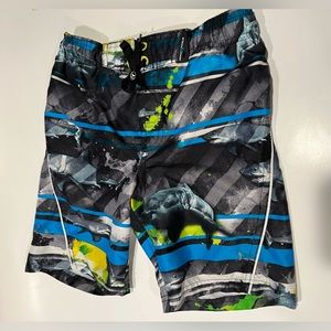 Zero XPosur Youth Boy’s SwimTrunks SizeM5/6 Blk Shark Print Tie Waist Pre-Owned